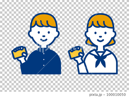 一個簡單的學生拿著卡片的插圖 100010050