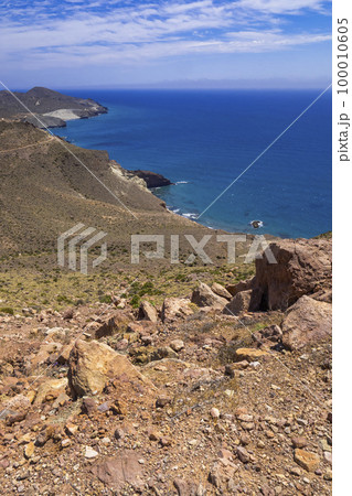 Panoramic View from Vela Blanca Volcanic Dome, Cabo de Gata-Nijar Natural Park, Spain 100010605