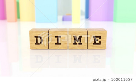 DIMEの文字が印字された木製ブロック 100011657