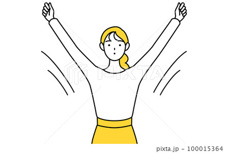 ラジオ体操をするカジュアルな格好をした若い女性 ラジオ体操をするカジュアルな格好をした若い女性 100015364