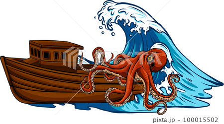Giant octopus catches ship vector illustration 100015502