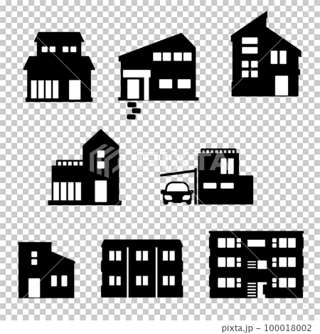 建物アイコンのシルエットイラストセットA 100018002