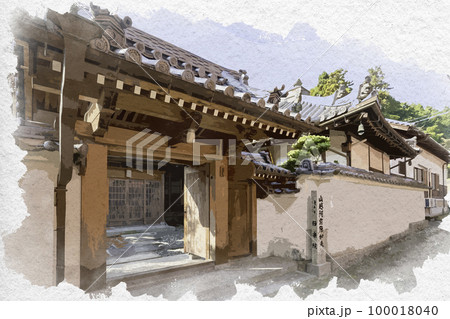 水彩画風　當麻寺　極楽院　奈良県葛城市 100018040