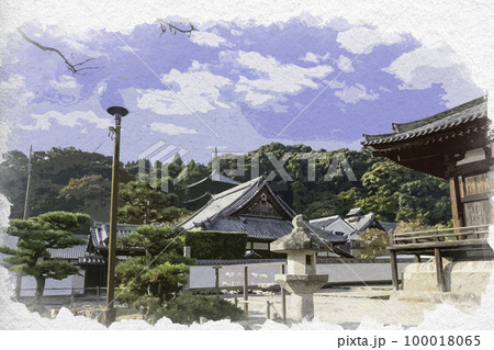 水彩画風　當麻寺　護念院　奈良県葛城市 100018065
