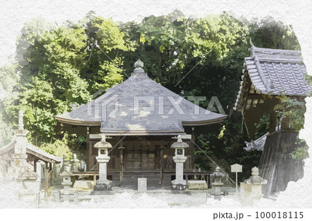 水彩画風　當麻寺　弘法大師堂　奈良県葛城市 100018115