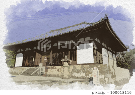 水彩画風 當麻寺 講堂 奈良県葛城市 水彩画風 當麻寺 講堂 奈良県葛城市 100018116