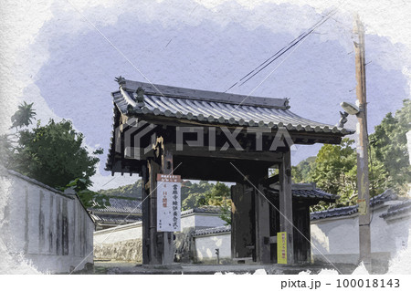 水彩画風 當麻寺 黒門(北門) 奈良県葛城市 水彩画風 當麻寺 黒門(北門) 奈良県葛城市 100018143