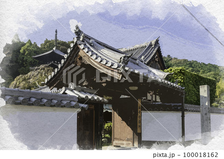 水彩画風　當麻寺　寺務所　奈良県葛城市 100018162