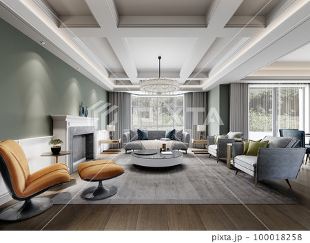 Luxurious modern living room with classic elements with designer modern furniture and walls in pistachio color. Luxurious modern living room with classic elements with designer modern furniture and walls in pistachio color. 100018258