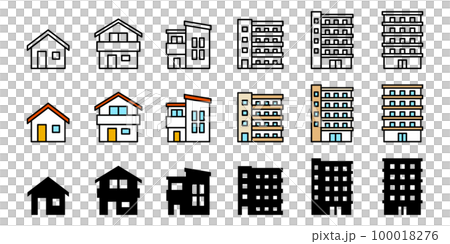 マンションと一戸建ての比較用素材、賃貸とマイホームのベクター 