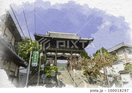 水彩画風 當麻寺 仁王門 奈良県葛城市 水彩画風 當麻寺 仁王門 奈良県葛城市 100018297