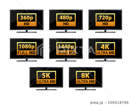 Video and TV Size Resolution sd, hd, Ultra Hd, 4k, 8k. Screen display resolution. 100018786