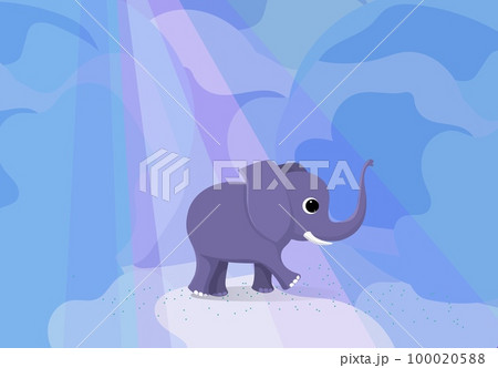 Elephant walks at night in the light of the moon. 100020588