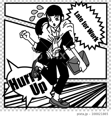 Woman in business casual clothes running late for work Woman in business casual clothes running late for work 100021865