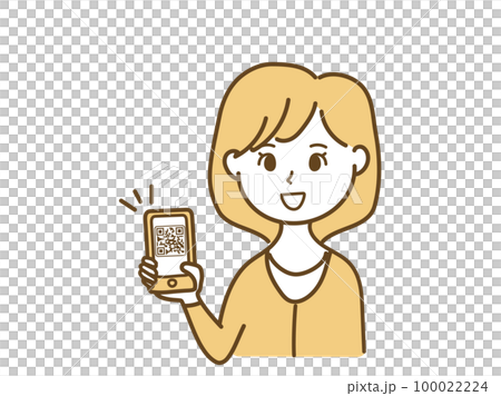 在智能手機上進行 QR 碼支付的女性_屏幕顯示 在智能手機上進行 QR 碼支付的女性_屏幕顯示 100022224