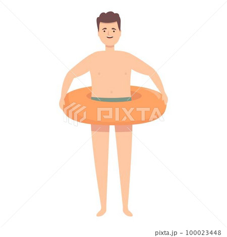 Swim boy with ring icon cartoon vector. Child pool. Play beach Swim boy with ring icon cartoon vector. Child pool. Play beach 100023448