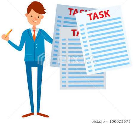 Businessman trying to stay calm with tasks on...のイラスト素材 [100023673] - PIXTA