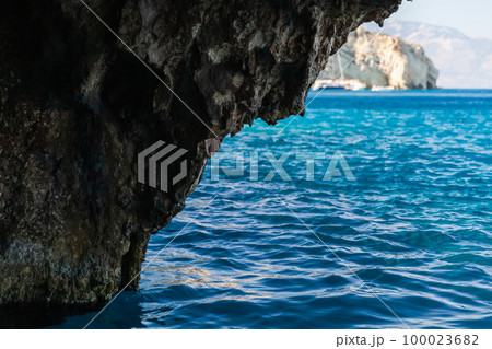 Inner view of the Blue cave, coastal formation of Zakynthos 100023682