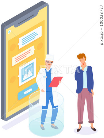 Man with pain in throat communicating with otolaryngologist on online consultation via messenger Man with pain in throat communicating with otolaryngologist on online consultation via messenger 100023727