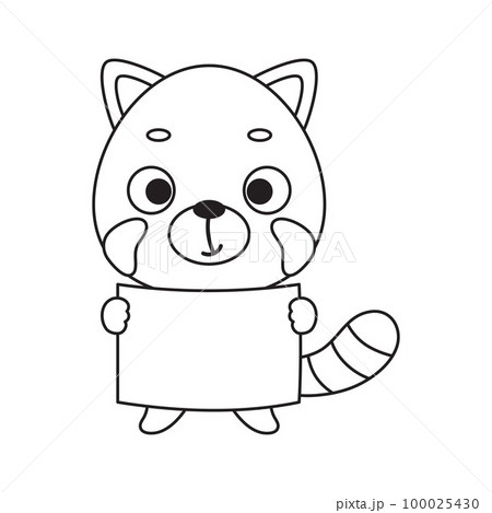 Coloring page cute little red panda holds paper sheet. Coloring book for kids. Educational activity for preschool years kids and toddlers with cute animal. Vector stock illustration Coloring page cute little red panda holds paper sheet. Coloring book for kids. Educational activity for preschool years kids and toddlers with cute animal. Vector stock illustration 100025430
