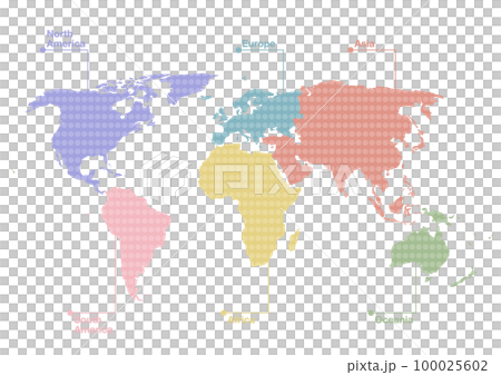 世界地図のイラスト: ドット柄の六大州 世界地図のイラスト: ドット柄の六大州 100025602