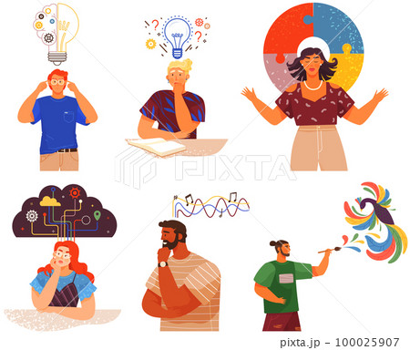 Mindset types set structural, analytical, logical and creative artistic personality predisposition 100025907
