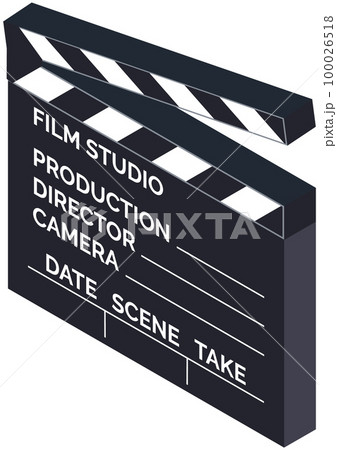 Equipment of filming, film creation. Clapperboard, movie clapper as symbol of cinematograph Equipment of filming, film creation. Clapperboard, movie clapper as symbol of cinematograph 100026518