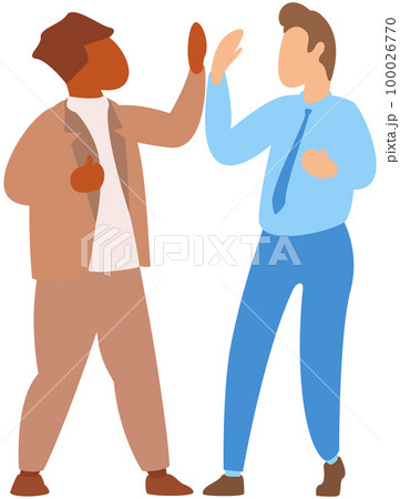 Partners giving high five, celebrating achievement and success in business at work meeting 100026770