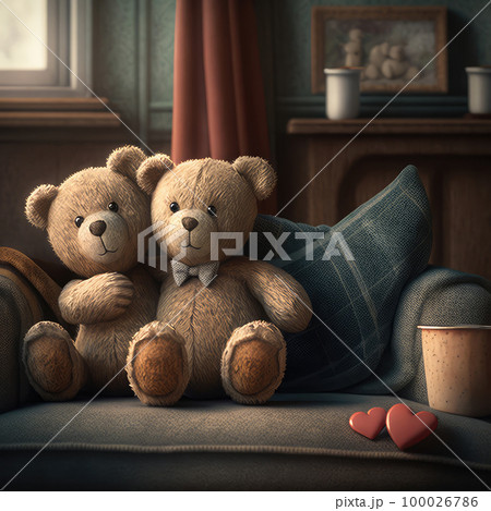 teddy bears with hearts. holiday concept, gift. 100026786