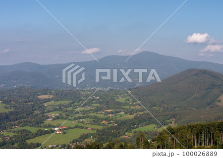 Mountain village, on background on horizon mountain Lysa Hora,  Beskid Mountains 100026889
