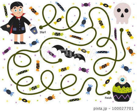 Help a cute vampire boy find path to the spooky cupcake. Halloween maze game Help a cute vampire boy find path to the spooky cupcake. Halloween maze game 100027701