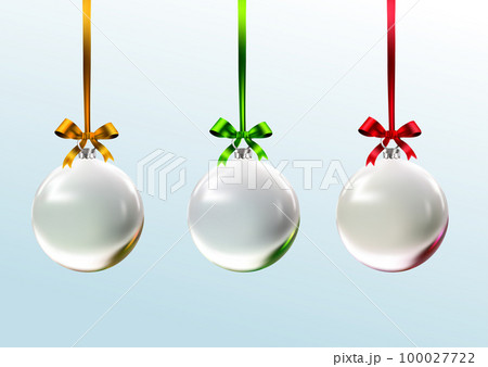 3d realistic Christmas glass transparent ball set. Bauble decorations with ribbon. 100027722
