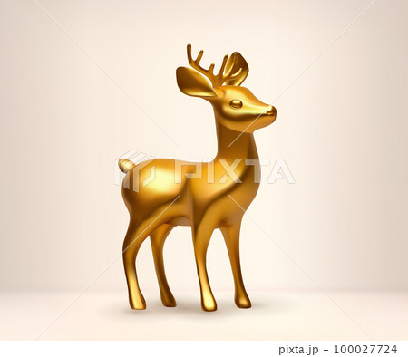 3d Christmas gold deer animal. Xmas vector reindeer golden render 100027724