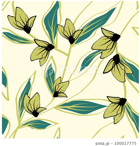 Beautiful paper art seamless pattern with flowers. Summer vector illustration. Spring floral vector 100027775