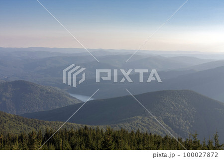 Sance dam, water reservoir and dam in Beskid mountains. Czech Republic. View of the landscape at ascent to Lysa hora. 100027872