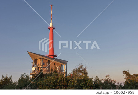 Television transmitter on Lysa Hora, beskid mountains, Czech republic at summer sunset time. Television transmitter on Lysa Hora, beskid mountains, Czech republic at summer sunset time. 100027959