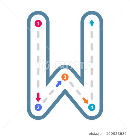 Tracing alphabet letter W uppercase prewriting dotted line element for kindergarten and preschool kids worksheet for handwriting practice activity 100028683