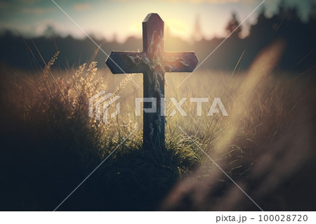 Cross in field. Generative Ai image 100028720