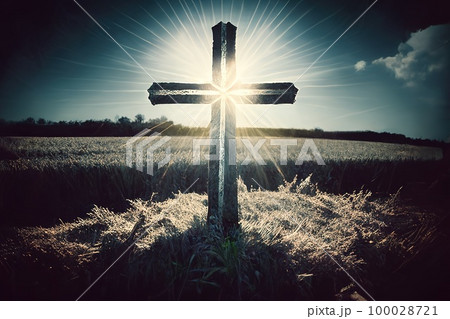 Cross in field. Generative Ai image 100028721