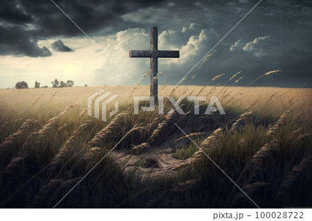 Cross in field. Generative Ai image Cross in field. Generative Ai image 100028722