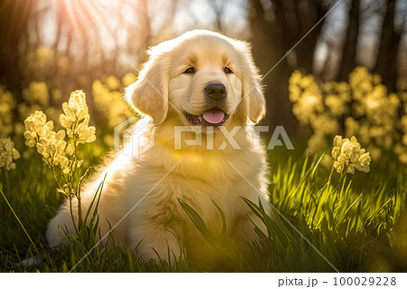 Golden retriever puppy. Portrait of a goldenのイラスト素材