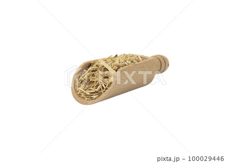 siberian ginseng in latin Eleutherococcus senticosus in wooden scoop isolated on white siberian ginseng in latin Eleutherococcus senticosus in wooden scoop isolated on white 100029446