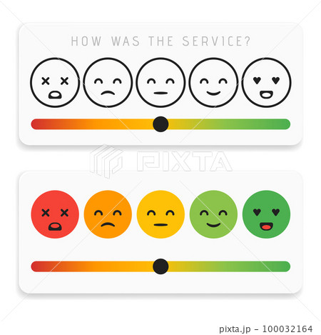 Feedback emoticon flat design icon set. Customer rating satisfaction meter with different emotions. Excellent, good, normal, bad awful Vector illustration 100032164