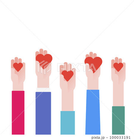 Charity concept. Donator holding heart in hands. Vector illustration flat design. Isolated on white background. Volunteer Poster. Human helping. Healthcare 100033191