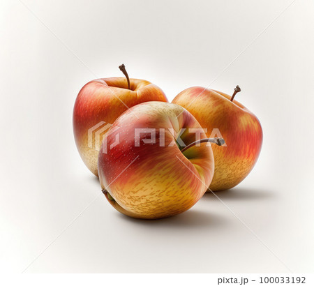 three red apples on a white background 100033192