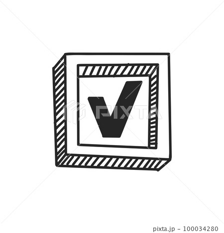 Check mark and cross sign. Cartoon vector and illustration, black and white, hand drawn, sketch style, isolated on white background 100034280