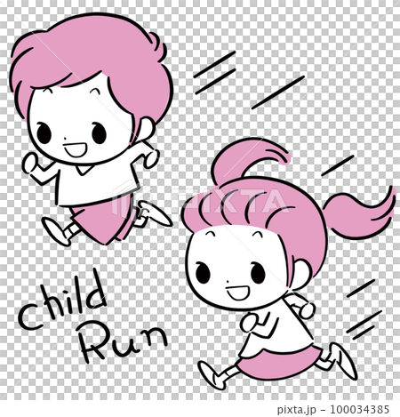 走っている男の子と女の子（二人） 100034385