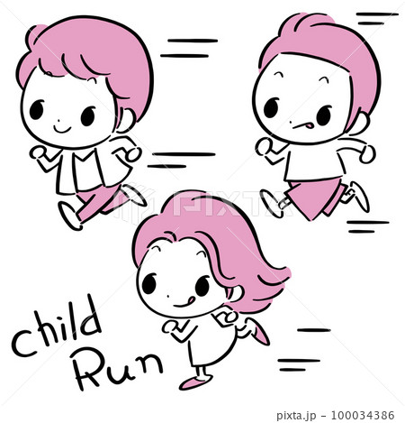 走っている男の子と女の子（三人） 100034386