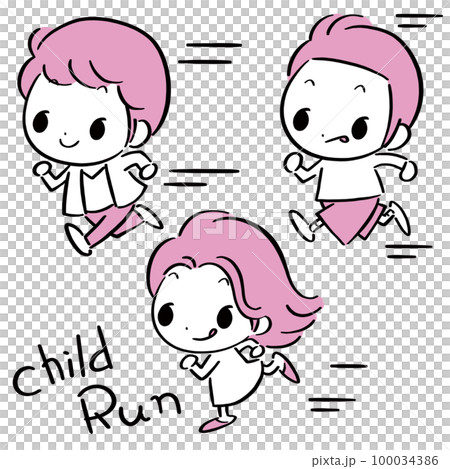 走っている男の子と女の子（三人） 100034386