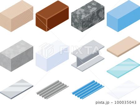 いろいろな建築材料のイラストセットのイラスト素材 [100035043] - PIXTA 建築材料
